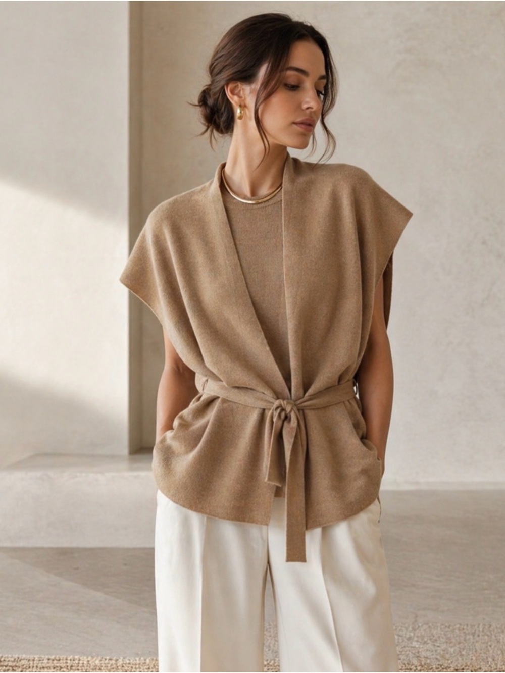 LOFT Tan Open-Front Cardigan